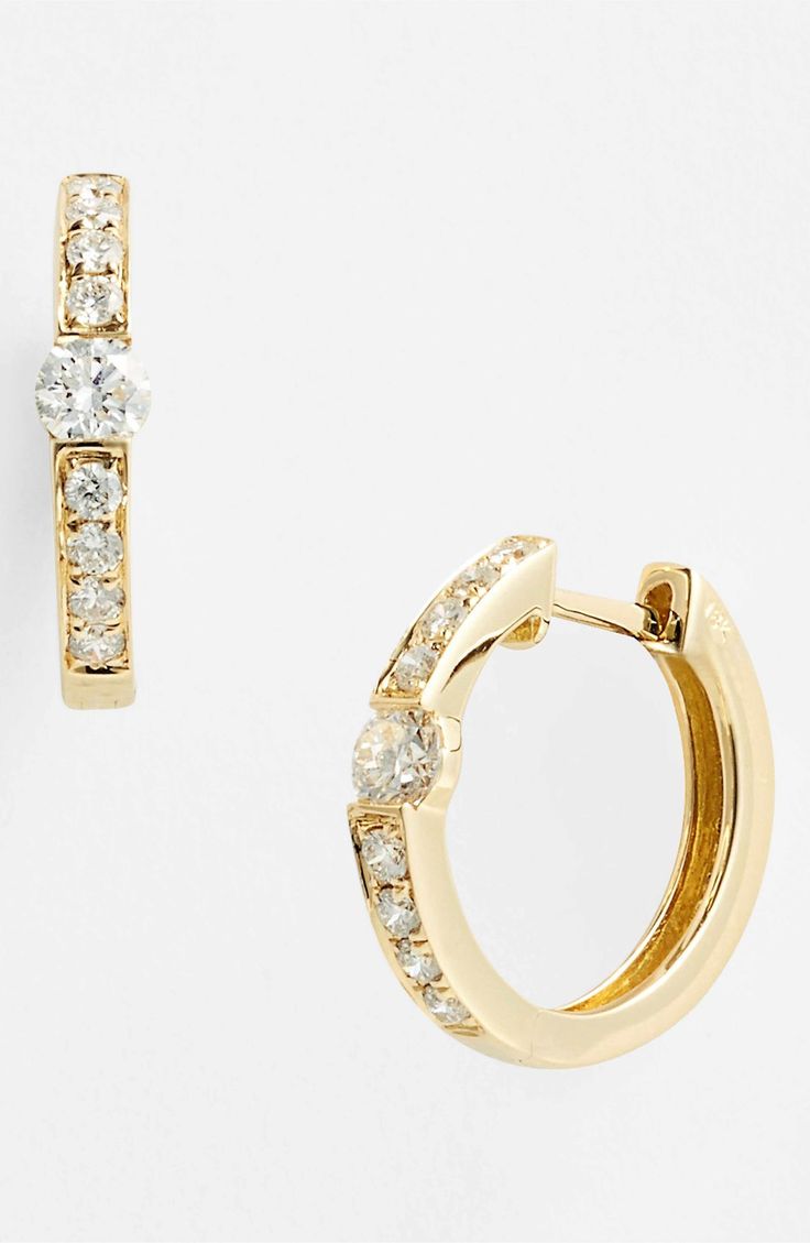 Main Image - Bony Levy 'Linea' Small Diamond Hoop Earrings (Nordstrom Exclusive) Small Diamond Hoop Earrings, Gold Diamond Hoop Earrings, Diamond Huggie Earrings, Diamond Cluster Earrings, Amethyst Studs, Bony Levy, Yellow Gold Earrings, White Gold Earrings, Diamond Hoop Earrings