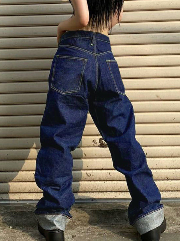 Casual Jeans Non-stretch Wide Leg Jeans For Streetwear, Blue Pants For Streetwear, Non-stretch Blue Pants For Streetwear, Dark Wash High Waist Jeans For Streetwear, High Waist Dark Wash Jeans For Streetwear, Blue Cargo Jeans For Fall, Baggy High Waist Casual Jeans, Dark Wash Mid-rise Bottoms For Winter, Dark Wash Mid-rise Winter Bottoms