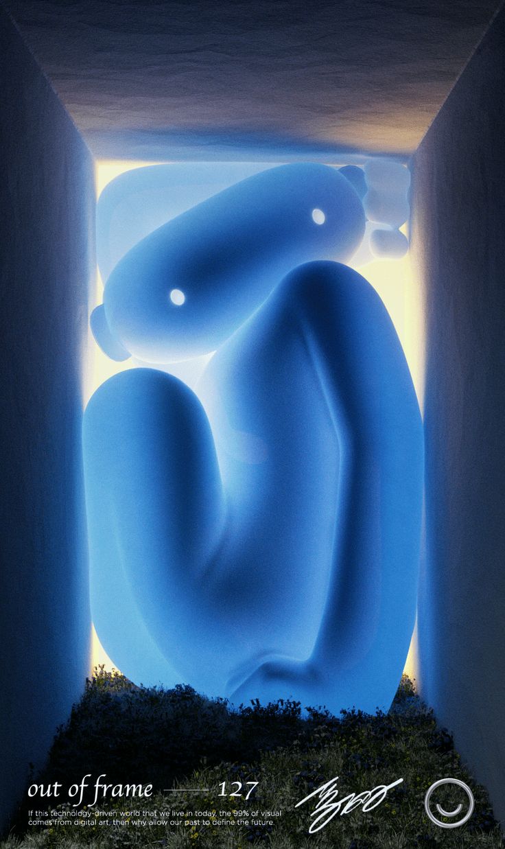 a blue sculpture in the middle of a room with light coming from it's sides