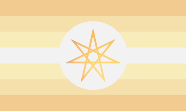 an orange and white striped background with a star in the center on top of it