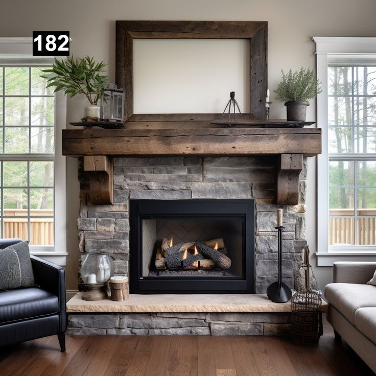 a living room filled with furniture and a fire place in front of a window on top of a hard wood floor