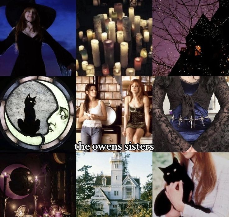 there is a collage of pictures with women and cats on them in the dark