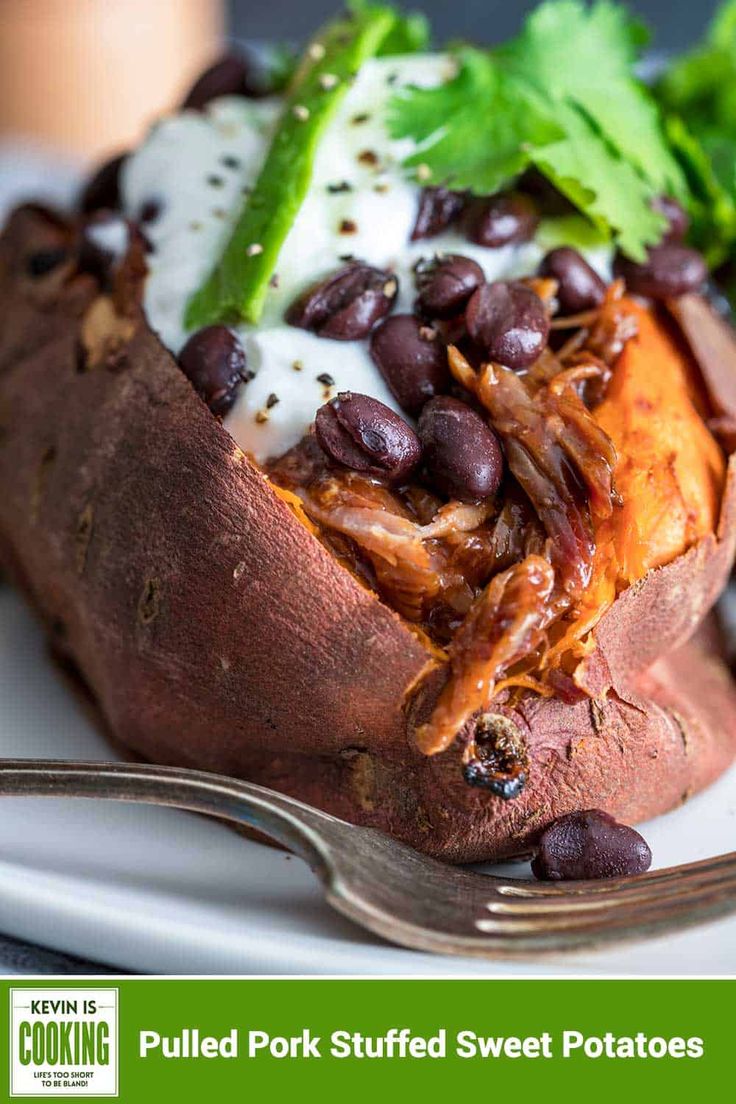 baked sweet potatoes with black beans, sour cream and cilantro on the side