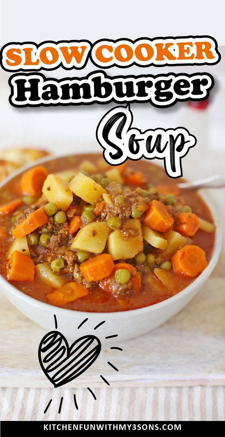 a bowl of slow cooker hamburger soup