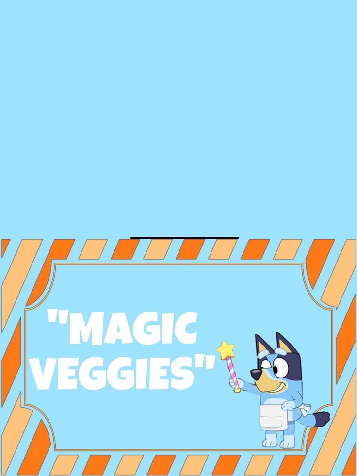 a cartoon character holding a star in front of a sign that says,'magic veggies '