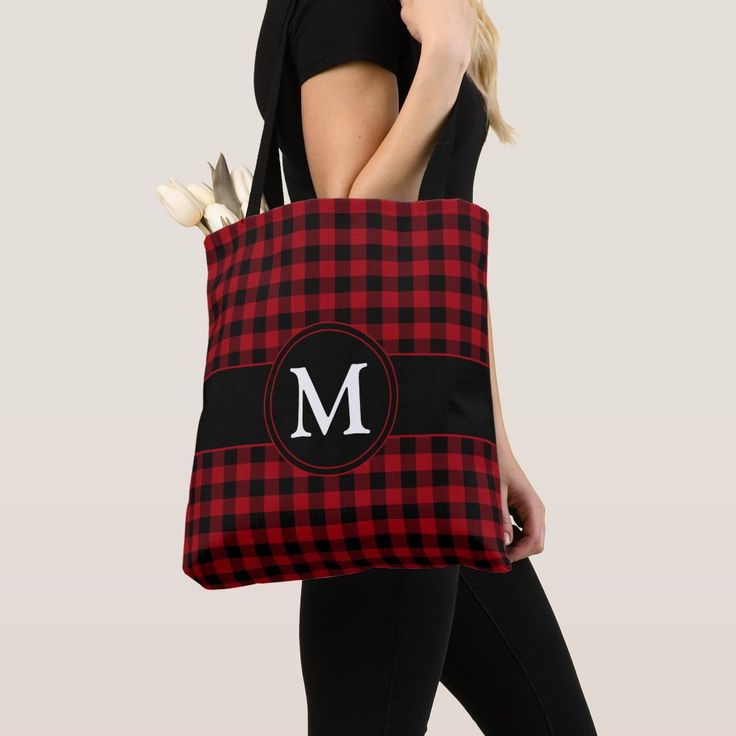 Plaid Tote Bag, Plaid Tote, Tote Bag Size, Monogram Tote Bags, Monogram Tote, Women Bags Fashion, Tote Pattern, Tote Bag Pattern, Red And Black Plaid