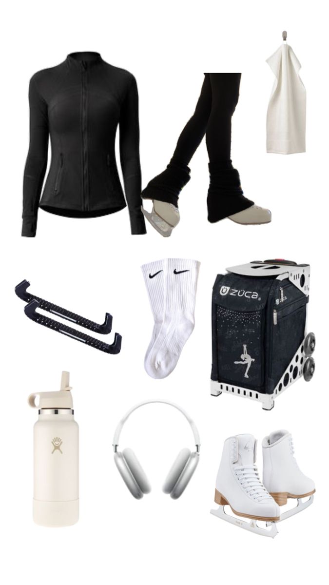 the contents of a woman's black and white outfit