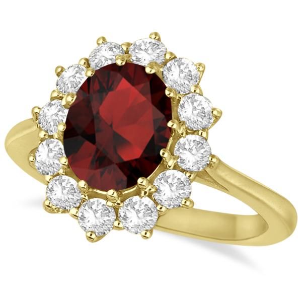 Oval Garnet and Diamond Ring 14k Yellow Gold (3.60ctw)  - Allurez.com Halo Jewelry, Formal Earrings, Garnet And Diamond Ring, Ruby And Diamond Ring, Princess Kate Middleton, Diamond Accent Ring, Ruby Diamond Rings, Modern Engagement Rings, Ring Trends