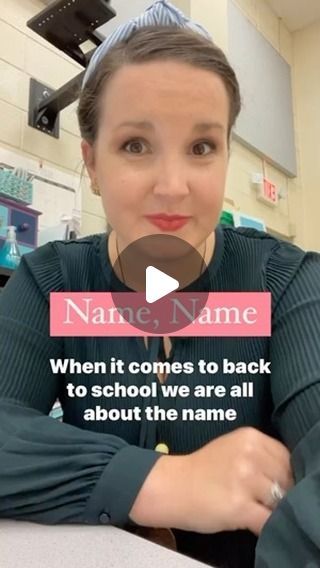 a woman is sitting at a table with an ice cream cone in her hand and the caption reads, name, name when it comes to back to school we are all about the name