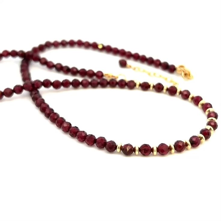 Berry Red Garnet Necklace AAA 14k GF Gold – Fabulous Blends of Gems Luxury Red Gemstone Beads Necklace, Garnet Gemstone Necklace With Round Beads, Garnet Gemstone Beads Necklace, Garnet Necklaces With Faceted Beads For Gifts, Garnet Round Bead Necklace For Gift, Garnet Round Beads Necklace For Gift, Elegant Garnet Necklace With Natural Stones, Garnet Beaded Necklaces As Gift, Garnet Bead Necklaces For Gifts