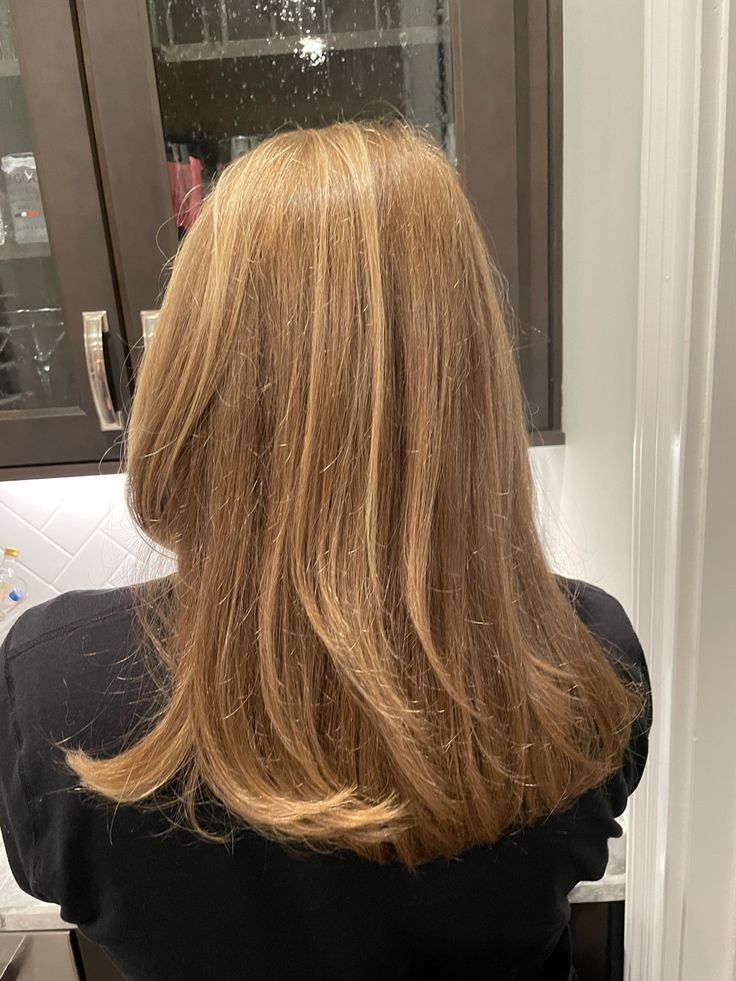 Long Straight Caramel Hair, Dark Blonde Hair Solid Color, Mid Length Hair Dark Blonde, Golden Dark Blonde Hair, Layered Light Brown Hair, Super Light Brown Hair, Blonde Hair Mid Length, Golden Bronde Hair, Butterscotch Hair Color