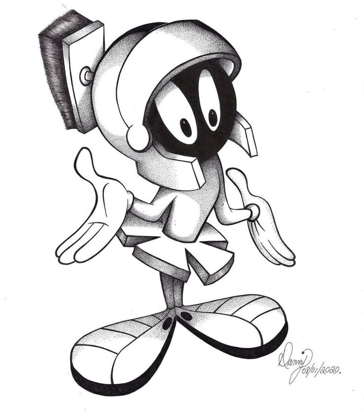 an ink drawing of marvin the martian