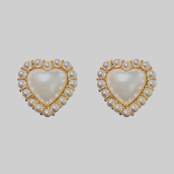 Pearl Heart Stud Earrings White Heart Earrings, White Heart-shaped Pearl Earrings For Party, Elegant White Heart Pendant Earrings, Elegant White Heart-shaped Earrings, White Heart-shaped Pearl Earrings Gift, White Double Heart Earrings With Heart Beads, White Heart Charm Earrings For Party, White Heart-shaped Earrings With Heart Charm, White Heart Beads Earrings For Wedding