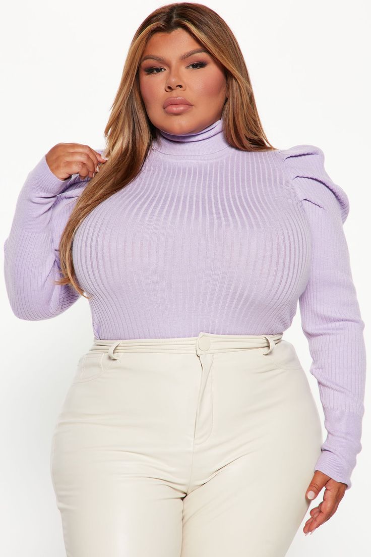 Available In Multiple Colors Pullover Sweater Rib Knit Turtleneck Long Sleeve Puff Sleeve 51% Rayon 28% Polyester 21% Nylon Imported | Get On With It Turtleneck Sweater in Lavender size 2X by Fashion Nova Lilac Sweater, Lavender Fashion, Leopard Shoes, Turtleneck Long Sleeve, Knit Turtleneck, Purple Sweater, Turtleneck Sweater, Pullover Sweater, Pullover Sweaters