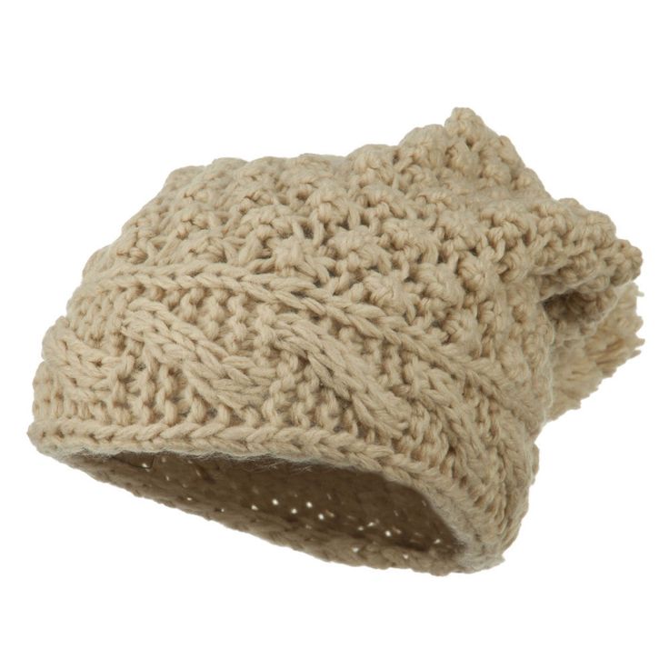 Women's Knit Pom Deep BeanieMade of 100% acrylic.ONE SIZE fits most with flexibility, fitting up to XL.Adult/Female.Crown measures 10.5 inches deep and 7.5 inches wide.Hand wash only.Imported. Acrylic knitted deep shell beanie hat for women.Plenty of room inside the crown.Top of hat is accented with a pom pom.Easily stretchable and flexible.Ensures a comfortable, snug fit.Our woman's knit beanie is ideal for boarding, skiing, skating, snow trips and others.Fall and Winter.7.5(W) X 13(L) X 1(H)in Warm Beige Acrylic Hats, Beige Acrylic Hat, One Size Fits Most, Beige Acrylic Hat, One Size, Beige Acrylic Hat One Size, Beige Acrylic Beanie Hat, Casual Beige Acrylic Hat, Beige Crochet Hat One Size For Winter, Beige One Size Crochet Hat For Winter, Beige One-size Crochet Hat For Winter