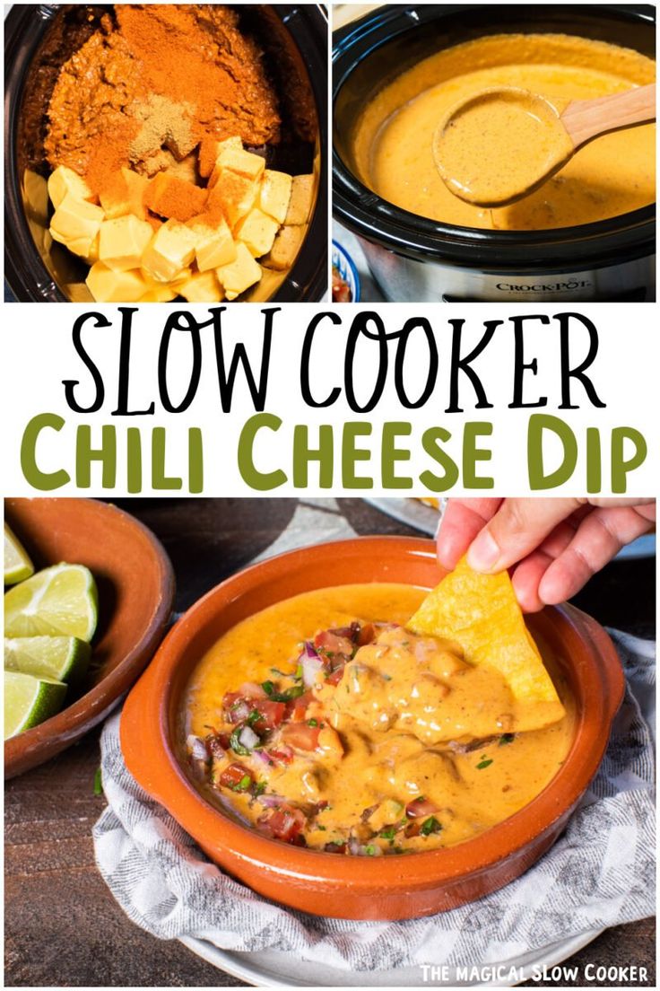 slow cooker chili cheese dip is the perfect appetizer to serve at any party