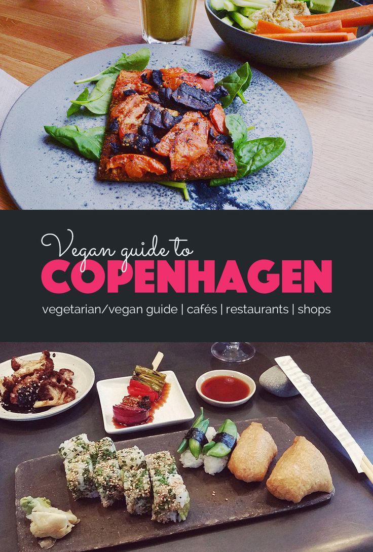 the cover of vegan guide to copenhagen with vegetables and meats