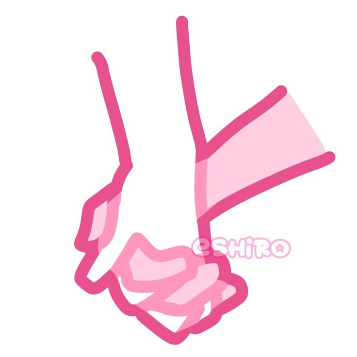 a pink hand holding something in it's right hand with the other arm extended