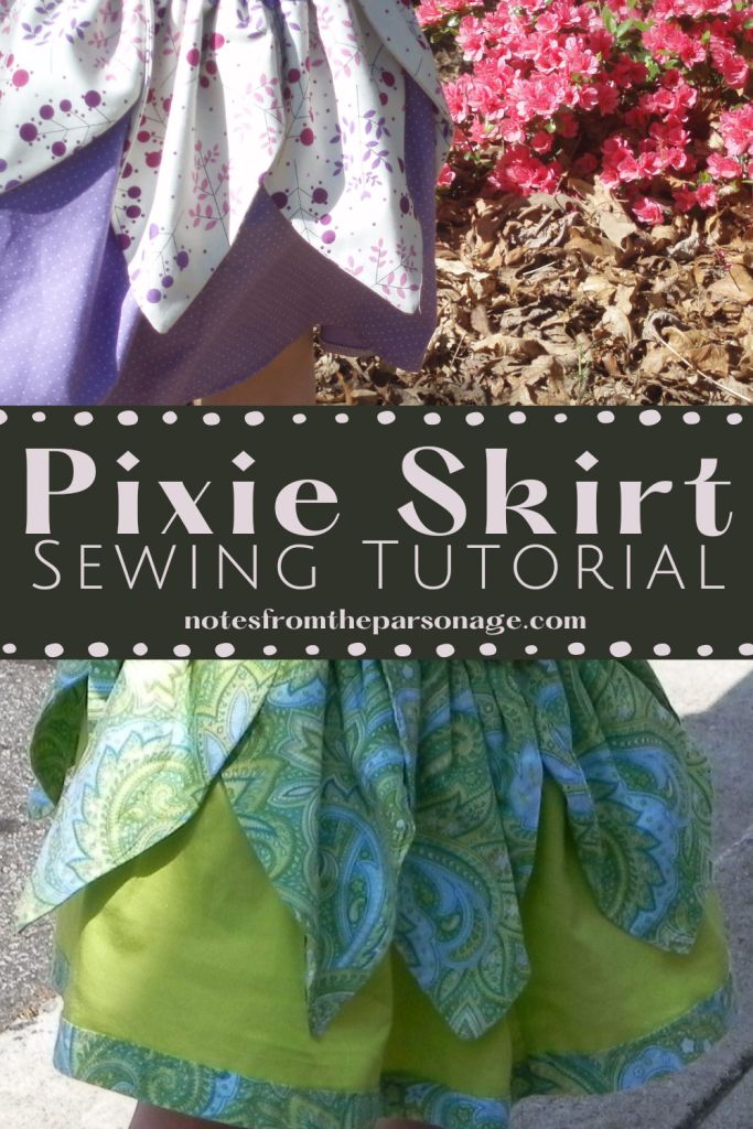 a child's dress made from fabric and sewing material with the words pixie skirt sewing pattern on it