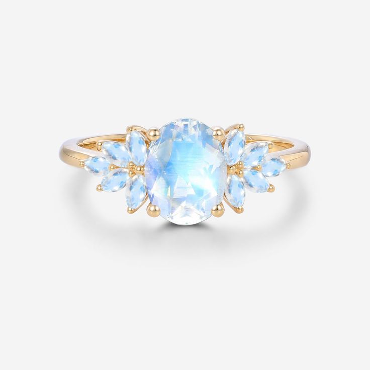 Ring Metal 10K/14K/18K solid Yellow gold/White gold/Rose gold Palladium/Platinum or Silver925contact us. Center Stone Type: Moonstone 1.3Carat Size: 6*8mm Shape: Oval cut Total weight: 2.5g(Depending on the ring size) Accent Stone Type: Moonstone 0.3 Carat Shaped: Marquise cut