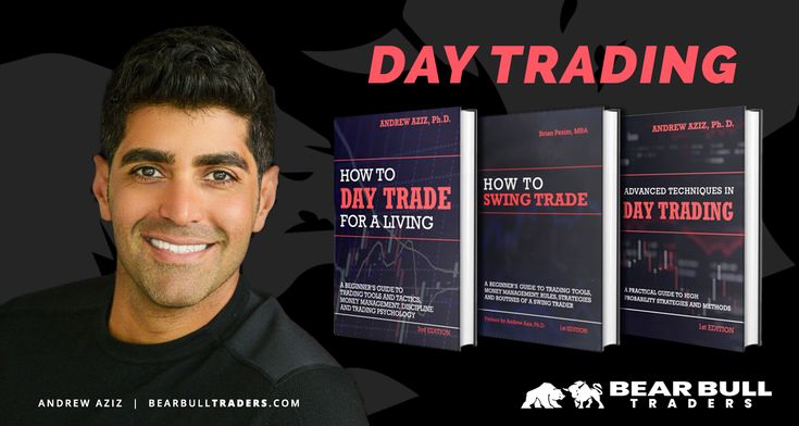 a man is smiling in front of three book covers with the title how to day trade for