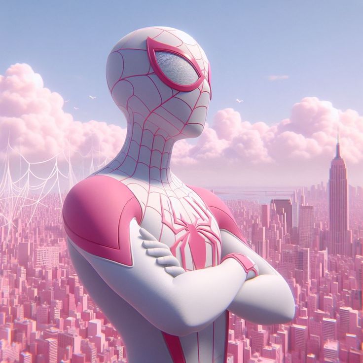 a spider - man standing in front of a cityscape