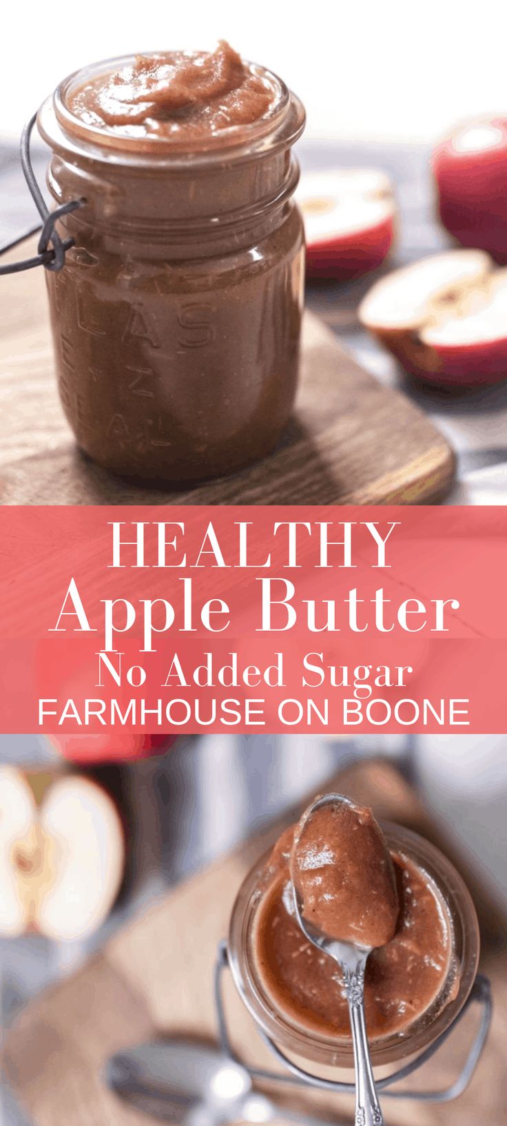 an apple butter in a glass jar with spoon