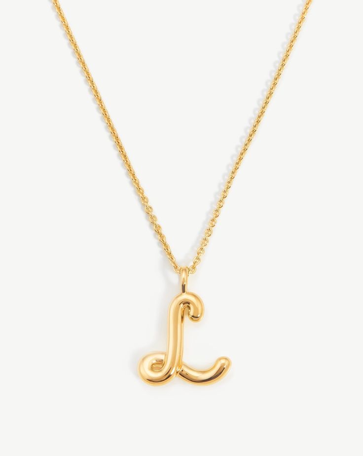 Curly Molten Initial Pendant Necklace - Initial L | 18ct Gold Plated Vermeil. Spell It Out. On a Delicate Trace Chain, this Unique Initial Pendant Necklace Features Your Chosen Letter in a Bespoke Hand-Drawn Font. A Versatile Layering Piece, Keep It for Yourself or Give as the Ultimate Personalized Gift. Metal: 18Ct Gold Plated Vermeil on Recycled Sterling Silver Dimensions: 16 mm X 17. 4mm Chain Length: 500mm with Extensions from 460mm - 500mm Weight: 6. 8g this Piece is Handcrafted with Recycl Initial L, Pearl Earring Set, Fan Necklace, Double Chain Necklace, Malachite Necklace, Font A, Leaf Bracelet, Initial Pendant Necklace, Demi Fine Jewelry