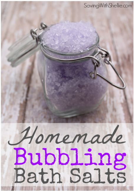 homemade bubbling bath salts in a glass jar with the words homemade bubble bath salts on it