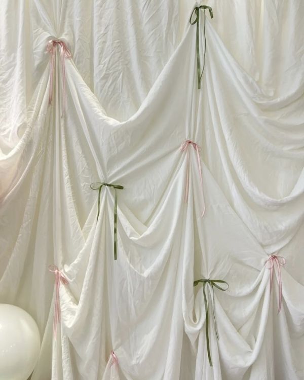 30 Ceremony Backdrop Ideas | Creative Ideas For Your Ceremony Background Coquette Backdrop, Bow Backdrop, Ceremony Backdrop Ideas, Ribbon Aesthetic, Ceremony Background, Photoshoot Backdrops, Bow Wedding, Backdrop Ideas, Bo Peep