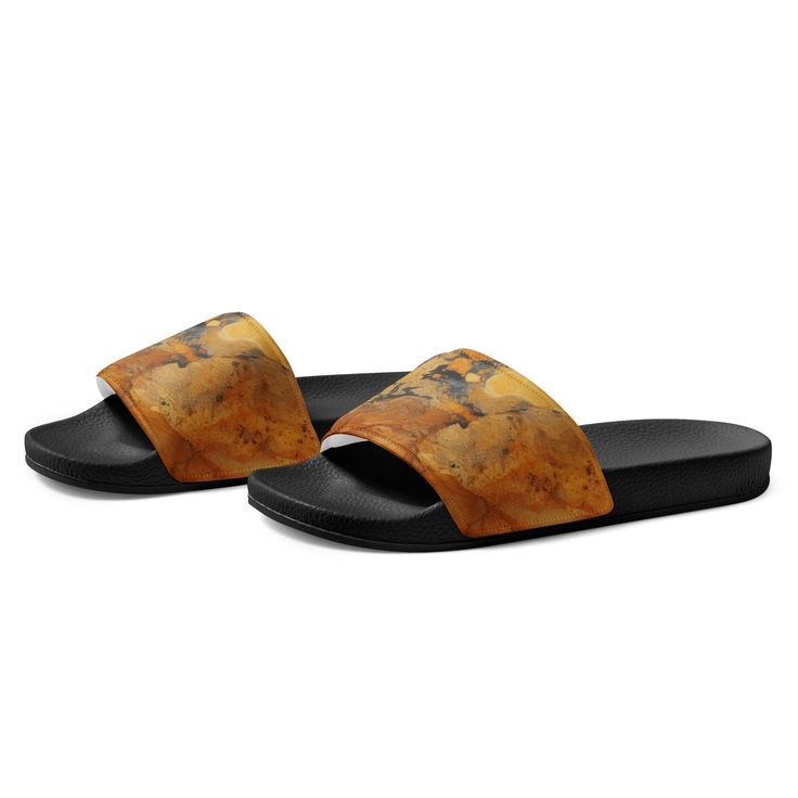 Step into summer with the Golden Beach Women's Slides. These stylish and comfortable slides feature a unique design inspired by the beauty of the beach. The golden color adds a touch of glamour to any outfit, while the soft and durable materials ensure all-day comfort. Perfect for a day at the beach or a casual outing, these slides are a must-have for any fashion-forward woman. Upgrade your summer wardrobe with the Golden Beach Women's Slides. Women's Slides Product Details: • Comfortable Strap: Brown Beach Slippers For Summer, Brown Slide Flip Flops For The Beach, Brown Summer Beach Slippers, Brown Slide Slippers For Summer, Casual Gold Slides For Vacation, Gold Casual Slip-on Slides, Brown Slide Slippers For Vacation, Lightweight Slip-on Slides For Vacation, Brown Slides For Beach And Summer