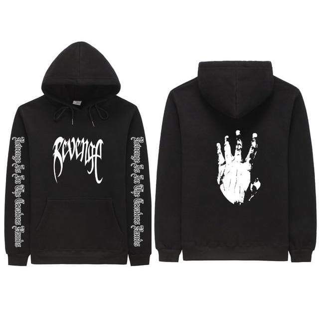 Features Material: 65% Cotton / 35% Polyester Fabric features: Lightweight, thickness, soft, comfortable and good air permeability. Style: Long sleeve hoodie Design: Revenge printed in the front and XXXTENTACION on each sleeve Care Instructions: Machine/Hand wash Occasion: Casual wear, outdoor wear, sports wear. Size Chart Size Length Bust S 26.38'' 38.58'' M 27.17'' 40.94'' L 27.95'' 43.31'' XL 28.74'' 45.67'' XXL 29.53'' 48.03'' XXXL 30.31'' 50.39'' Note: Manual Measurement, ±0.8'' error is no Stretch Hoodie For Fall Streetwear, Fall Streetwear Stretch Hoodie, Stretch Long Sleeve Hoodie For Streetwear, Stretch Hoodie For Hip Hop Streetwear, Stretch Long Sleeve Hoodie With Graphic Print, Stretch Hoodie Sweatshirt For Streetwear, Stretch Graphic Print Hoodie For Streetwear, Alternative Style Hooded Sweatshirt With Letter Print, Stretch Long Sleeve Graphic Hoodie