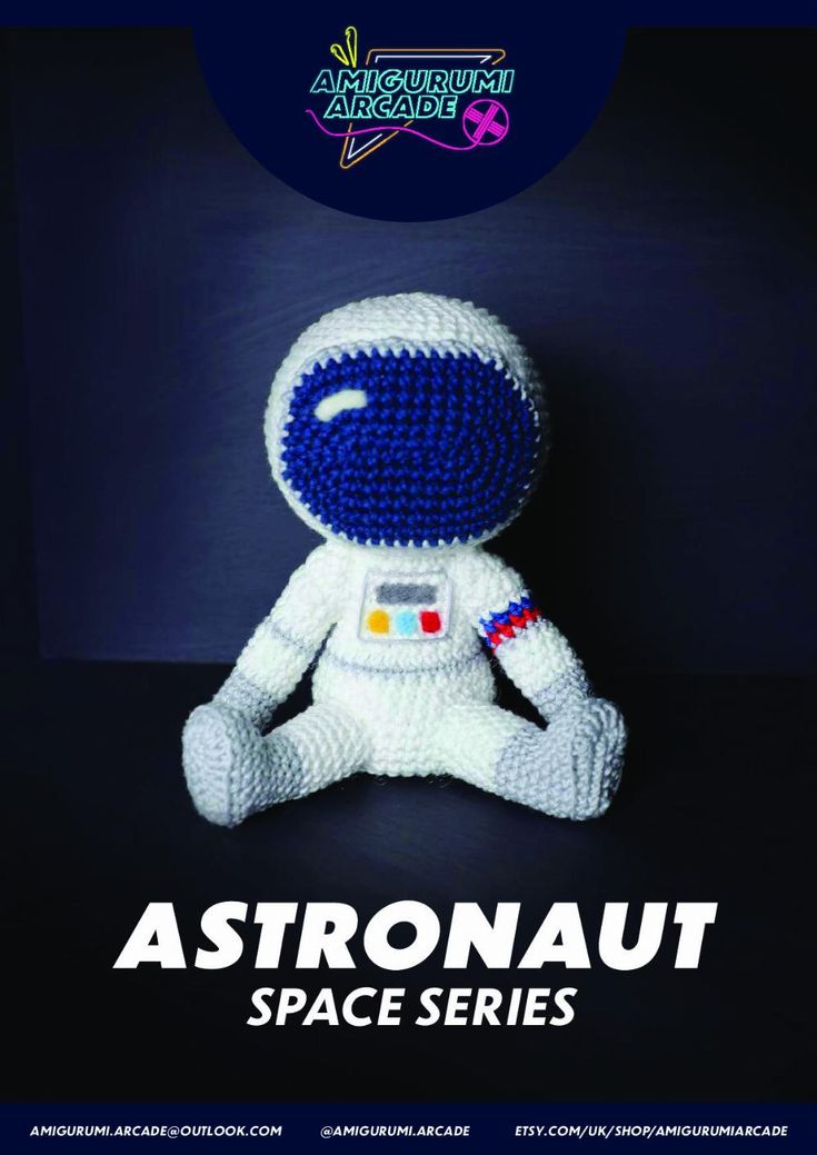 an advertisement for the astronaut space series with a small stuffed toy in it's lap