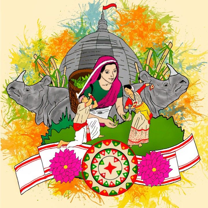 The cultural heritage of ASSAM The birthplace of Srimanta Sankardev Indian Heritage And Culture Paintings, Assam Bihu Pic, Bohag Bihu Wishes, Arunachal Pradesh Culture Drawing, Bihu Assam Painting, Bihu Drawing Ideas, Assam Culture Drawing, Assamese Culture Drawing, Bohag Bihu Drawing