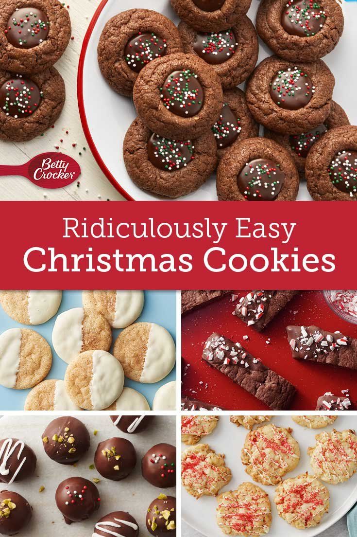 a collage of christmas cookies with text overlay that reads ridiculously easy christmas cookies