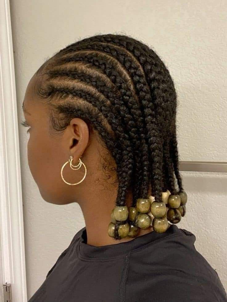 Simple Cornrows Styles, Simple Braids For 4c Hair, Simple Braids For Natural Hair, Cornrow Beads Hairstyles, Natural Cornrows With Beads, Short Cornrow Hairstyles With Beads, Simple Natural Braided Hairstyles, Short Straight Back Cornrows With Beads, Bob Braids Hairstyles With Beads