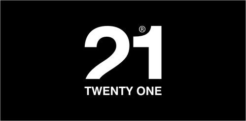 the twenty one logo is shown on a black background with white letters that read twenty one