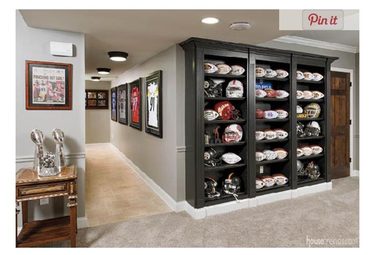 a room filled with lots of sports memorabilia