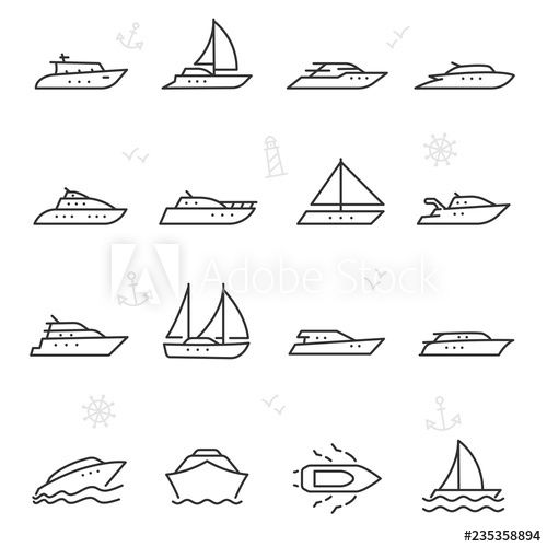 boats and ships line icon set on white background stock photo - 5189716