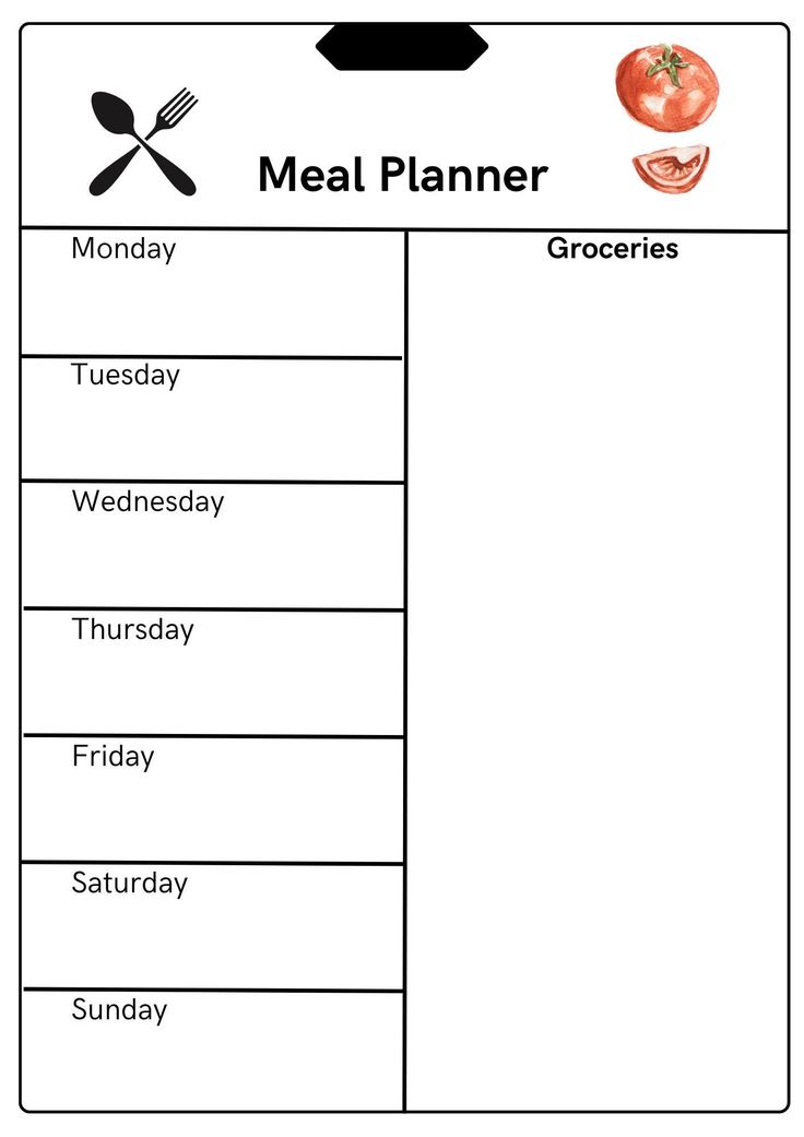 a printable meal planner is shown in black and white