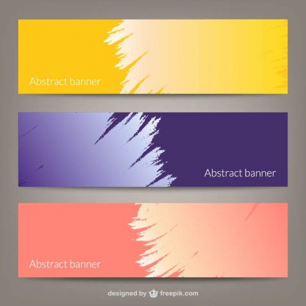 three horizontal banners with different colors and patterns on them, one is yellow, the other is purple