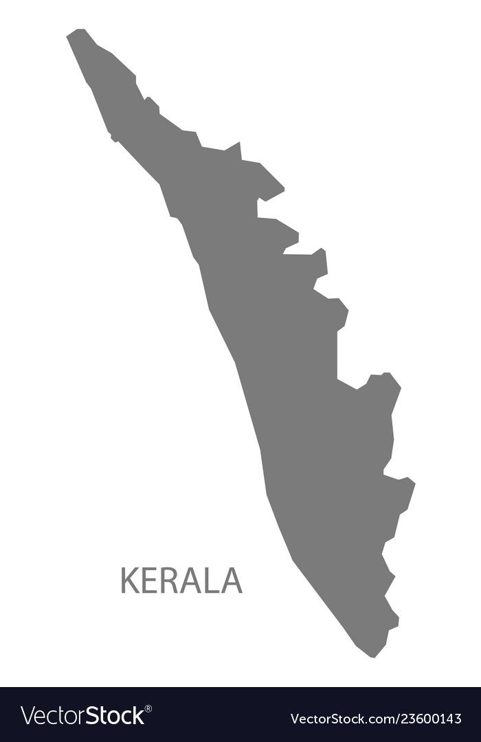 the detailed map of kerala in gray on white background with name and capital