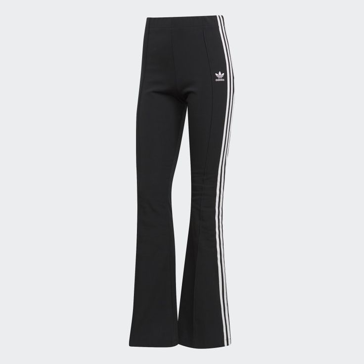 Flared Track Pants Black DV2602 1950s Pants Women, Jean Vest Outfits, Maxi Dress Outfit Summer, Yellow Maxi Skirts, Sporty Chic Outfits, Adidas Trousers, Rare Clothing, Jogger Pants Outfit, Black Flare Pants