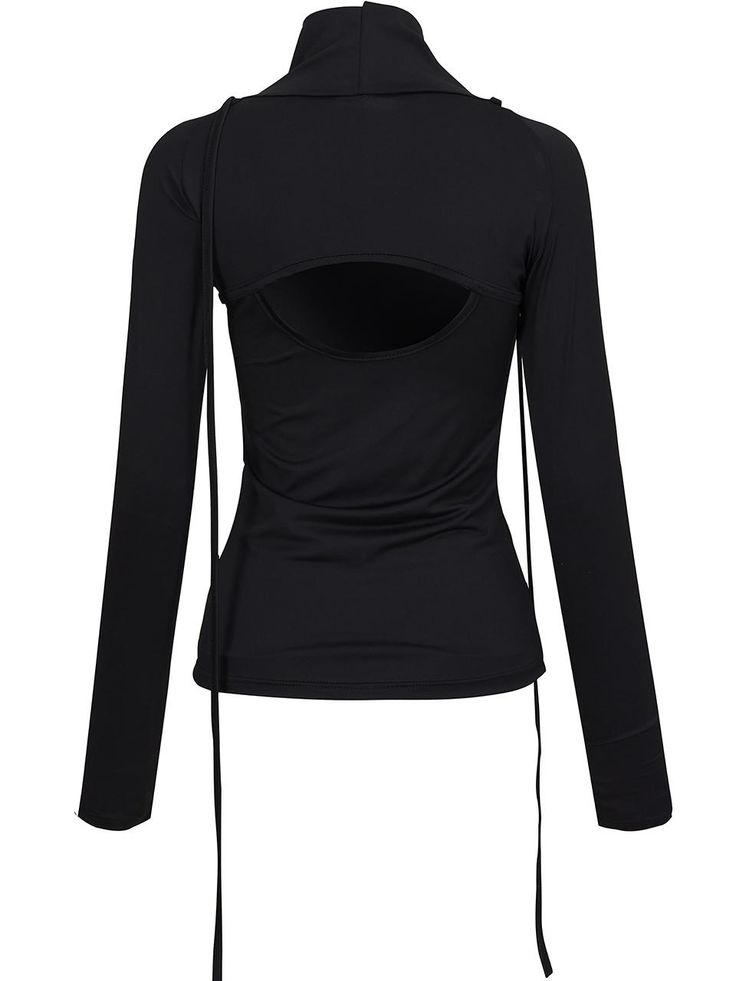 This is a trendy and feminine top by FLARE UP that is made out of high quality and sturdy material. With distinctive mood of the design and comfortable wear, you can style it for your casual daily outfit.- Strap detail for various styling- Finger hole and cut out detail on the bodice- Trendy and feminine mood Trendy Stretch Long Sleeve Top For Night Out, Trendy Stretch Long Sleeve Top, Trendy Stretch Long Sleeve Top In Elastane, Trendy Stretch Elastane Long Sleeve Top, Trendy High Neck Tops For Workwear, Trendy High-neck Top For Workwear, Trendy High Neck Top For Work, Solid Turtleneck Tops For Night Out, Trendy Fitted High Neck Top