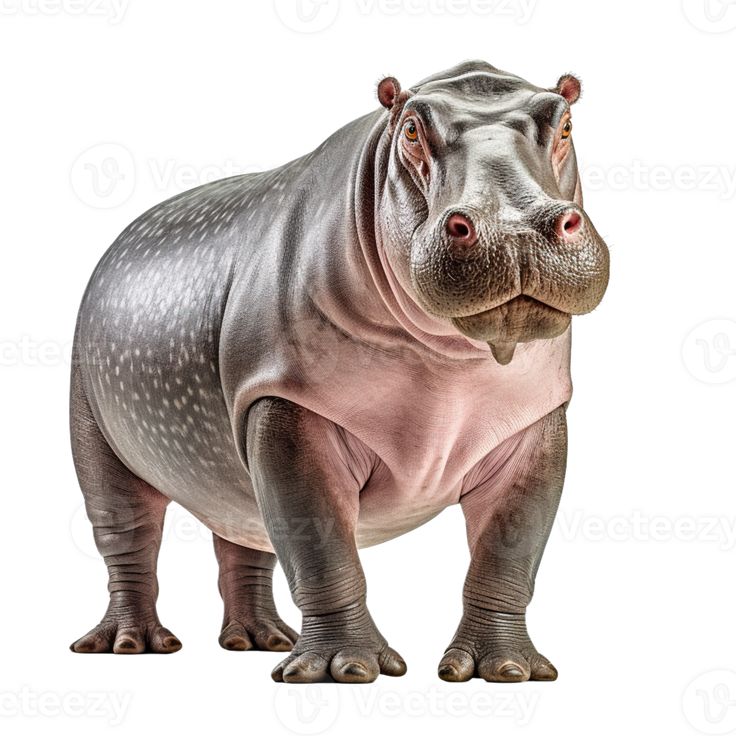 a hippopotamus standing in front of a white background