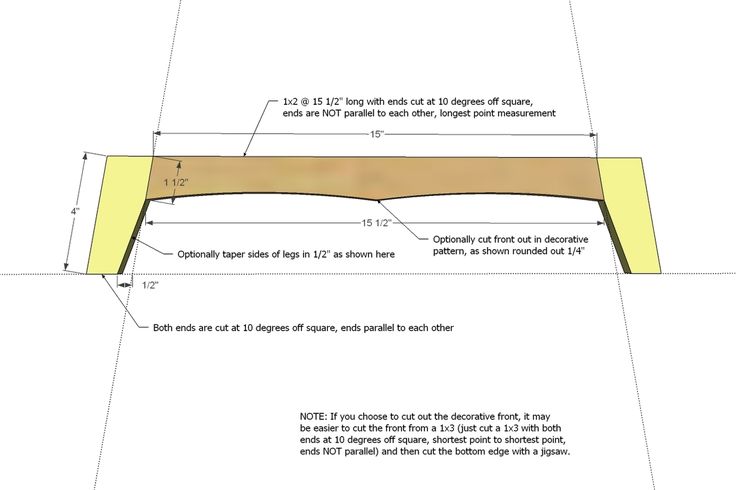 an image of a wooden table with measurements for the top and bottom section on it