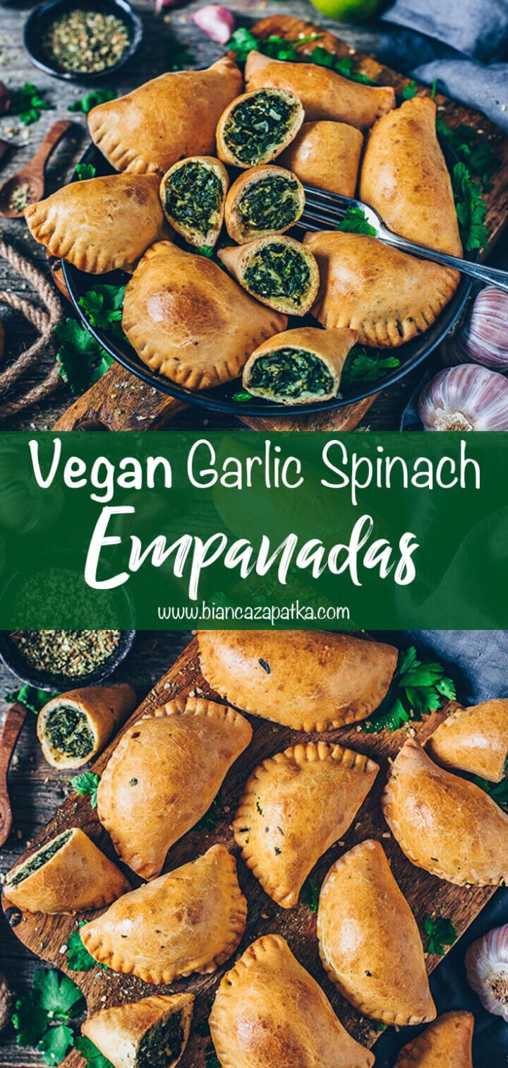 vegan garlic spinach empanadas on a platter