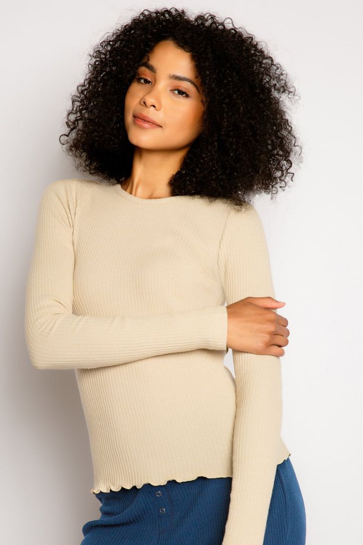 We're crazy for a fitted long sleeve rib top, made even better with (re)purpose. In soft rib knit our fave long sleeve saves 6.7 plastic bottles from our landfill - we love that. Long Sleeve Ribbed Knit Top, Cozy Stretch Ribbed Tops, Ribbed Long Sleeve Top For Loungewear In Fall, Ribbed Long Sleeve Top For Fall Loungewear, Ribbed Fitted Long Sleeve Top For Fall, Fitted Ribbed Knit Top For Loungewear, Cozy Fitted Ribbed Knit Top, Cream Ribbed Stretch Knit Top, Cozy Ribbed Fitted Knit Top