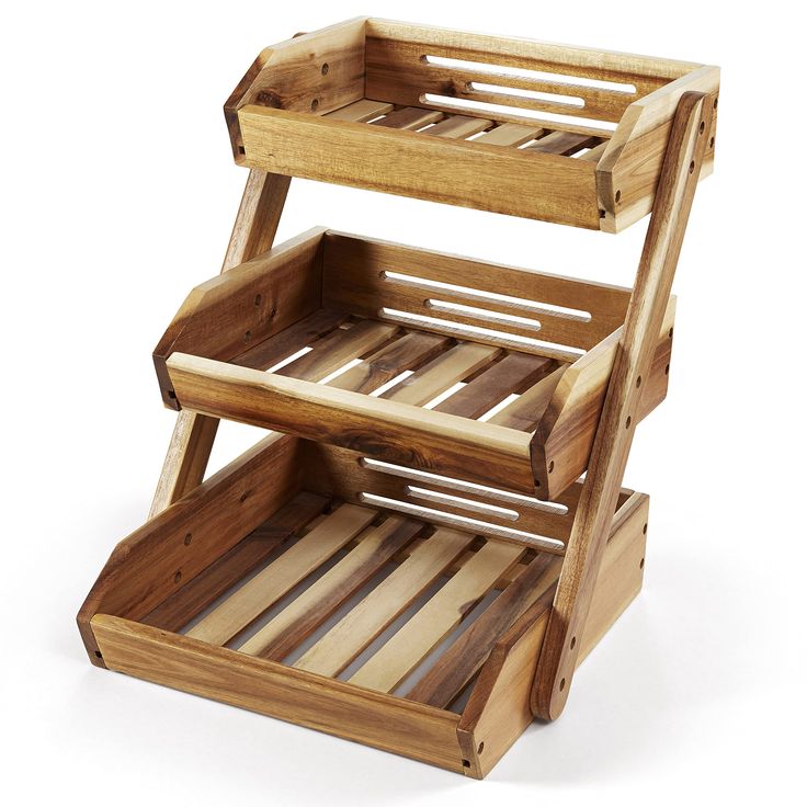 two wooden trays stacked on top of each other in the shape of a ladder