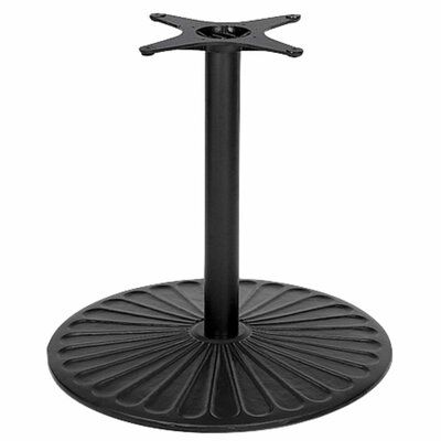 a black table with an umbrella base on the top and two legs in the middle